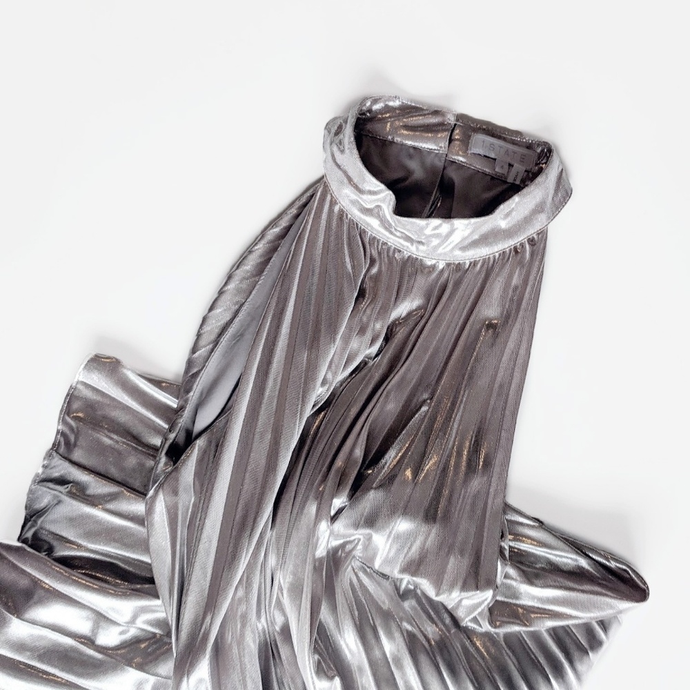 1. State Metallic Pleated Swing Dress